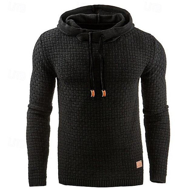  Men's Hoodie Apricot Black White Army Green Red Hooded Plain Jacquard Pocket Ribbed Textured Sports & Outdoor Daily Holiday Polyester Streetwear Basic Casual Spring &  Fall Clothing Apparel Hoodies