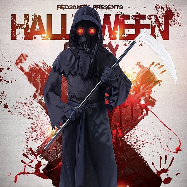 Manden med leen Halloween Kappe Cosplay kostume Skræmmende kostume Børne Drenge Karneval Maskerade Fest Halloween Nemme Halloween kostumer Klæd dig ud