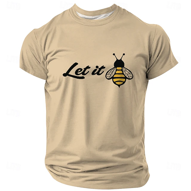 Mens Graphic Letter T-Shirt Let It Bee Pun Short Sleeve 6