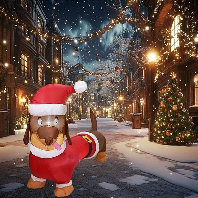 1.5M long Christmas hat wearing dachshund inflatable gas model with