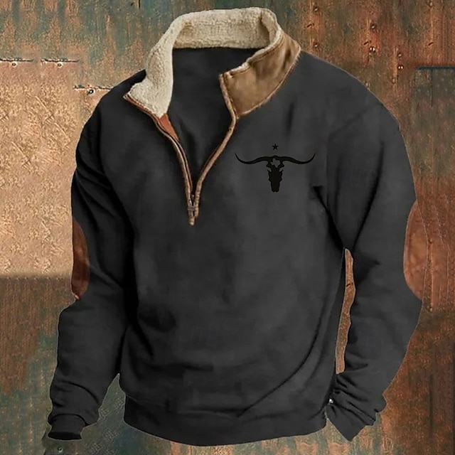  Per uomo Felpa Felpa con cerniera a un quarto Nero Blu marino Marrone Grigio mezza cerniera Color Block Mucca Collage Sportivo Giornaliero Per eventi Vintage Essenziale Informale Autunno inverno
