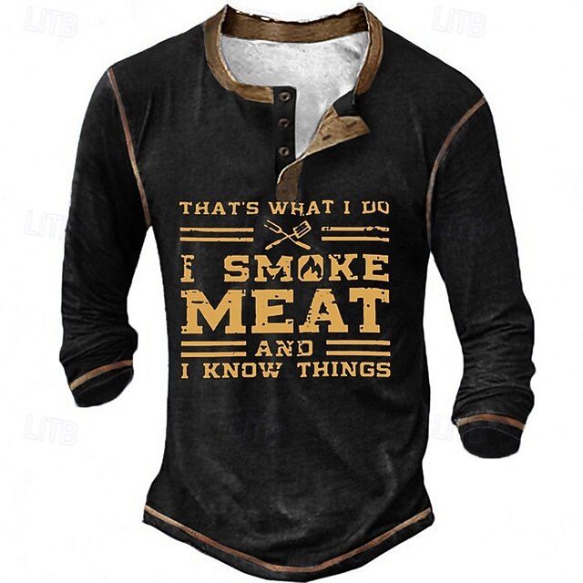 Men's Graphic Letter Henley Shirt Tee Long Sleeve 3D Print Fashion Designer Comfort Casual Daily Wear Going out Spring & Fall Black Navy Blue Brown Gray Henley Henley T-Shirt 7