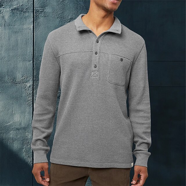 Men's Polo Shirt Golf Polo Formal Work Ribbed Polo Collar Long Sleeve