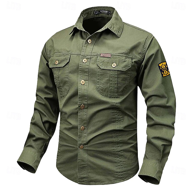 Men's Solid Color Work Shirt Western Shirt Cargo Shirt Long Sleeve Casual Tactical Sports & Outdoor Going out Winter Spring & Fall Turndown Print Black White Army Green Red Blue 13