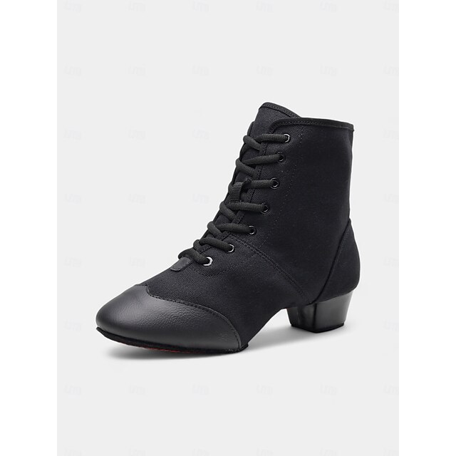 Women's Black Lace-Up Jazz Dance Boots with Suede Sole – Comfortable ...