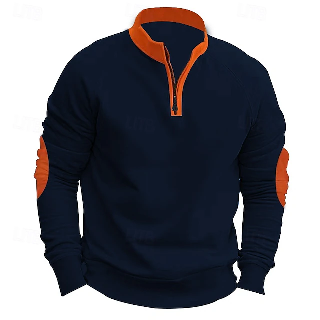 Men's Sweatshirt Quarter Zip Sweatshirt Black Navy Blue Khaki Light Grey Dark Gray Half Zip Plain Color Block Quarter Zip Daily Holiday Going out Polyester Streetwear Casual Fall Winter Clothing 11