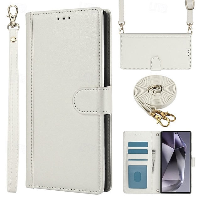  Phone Case For Samsung Galaxy S24 S23 S22 S21 Ultra Plus A55 A35 A25 A15 5G S20 FE S25 Ultra Wallet Case Full Body Protective with Lanyard with Wrist Strap Retro TPU PU Leather