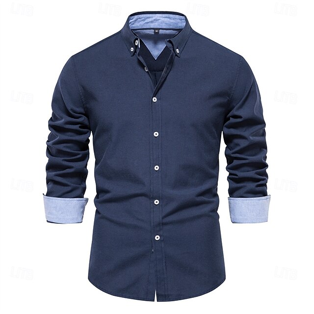 Men's Shirt Dress Shirt Light Blue Black White Pink Long Sleeve Plain