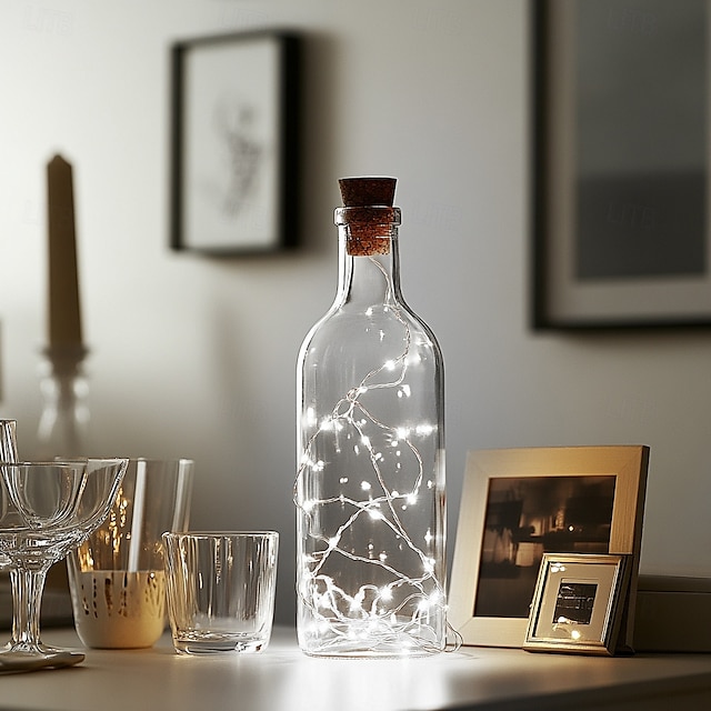  Guirlande lumineuse solaire en liège pour bouteille de vin de 2 m et 20 LED, guirlande de fil de cuivre féerique d'extérieur pour décoration de festival de jardin de Noël