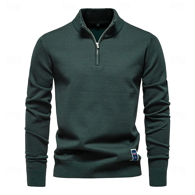 Mens Quarter Zip Cotton Pullover Sweaters Solid Color Casual Social Knit Mock Neck Polo Sweaters for Men 11