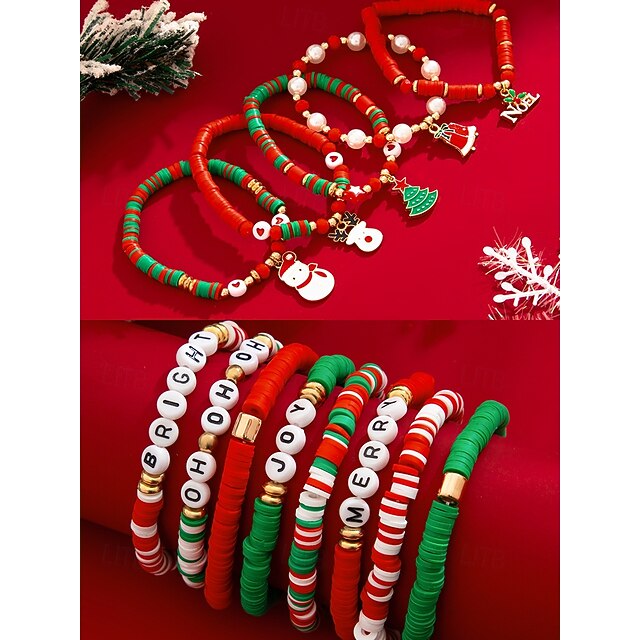 TOFBS Set 2 Bracciali Donna A Tema Natalizio - Con Ciondoli Babbo Natale, Albero E Perline Colorate - Gioielli Festivi Ipoallergenici, Regalo Per Ragazze - 5