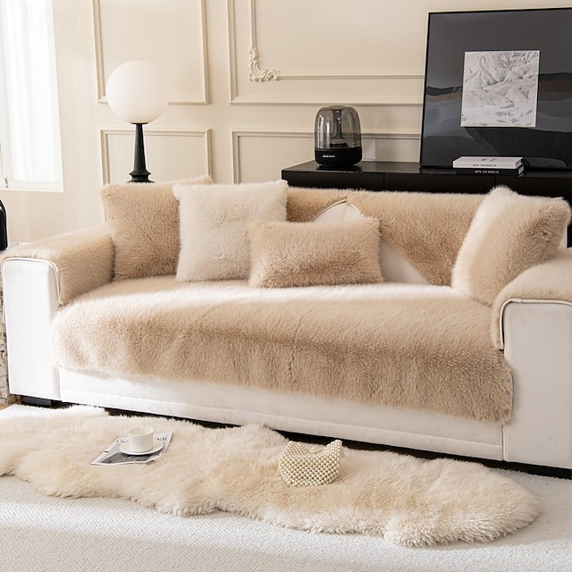  Housses de canapé en fausse fourrure de lapin épaisses et pelucheuses, housse de canapé duveteuse amusante - protège-matelas en serviette, protège-meubles, housse de canapé lavable et antidérapante