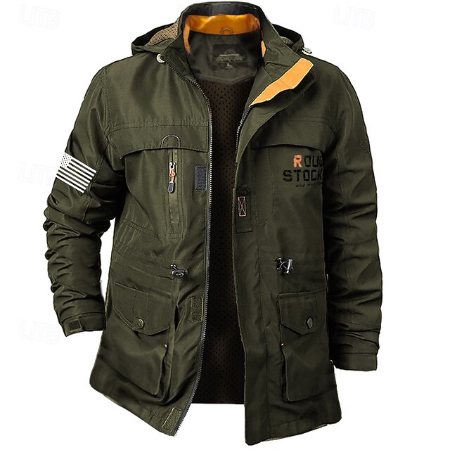 Men's Flag American US Flag Outdoor Jacket Coat Hoodie Jacket Tactical Practical Waterproof Casual Sports Outdoor Daily Wear Zip Front Adjustable Drawstring Hood Graphic Fall Winter Standing Collar 6