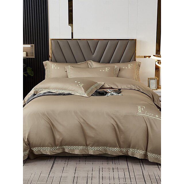 Conjunto de cama com capa de edredom de 4 peças, 100% algodão orgânico, tecido macio e respirável, inclui capa de edredom e fronhas para um sono confortável