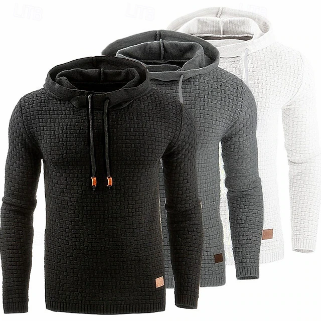 Men's Hoodie Apricot Black White Army Green Red Hooded Plain Jacquard Pocket Ribbed Textured Sports & Outdoor Daily Holiday Polyester Streetwear Basic Casual Spring & Fall Clothing Apparel Hoodies 14