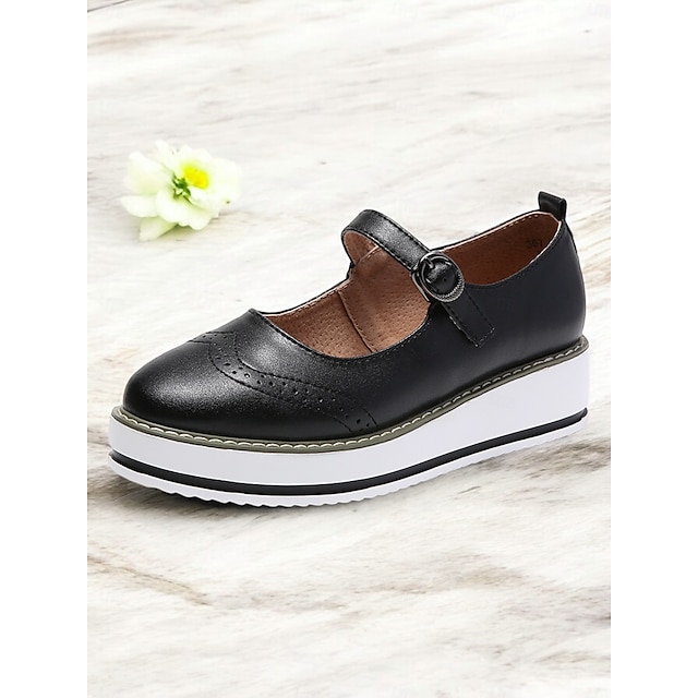  scarpe da donna Mary Jane rosse con plateau, dettagli brogue e cinturino con fibbia – calzature casual in stile vintage per l'uso quotidiano
