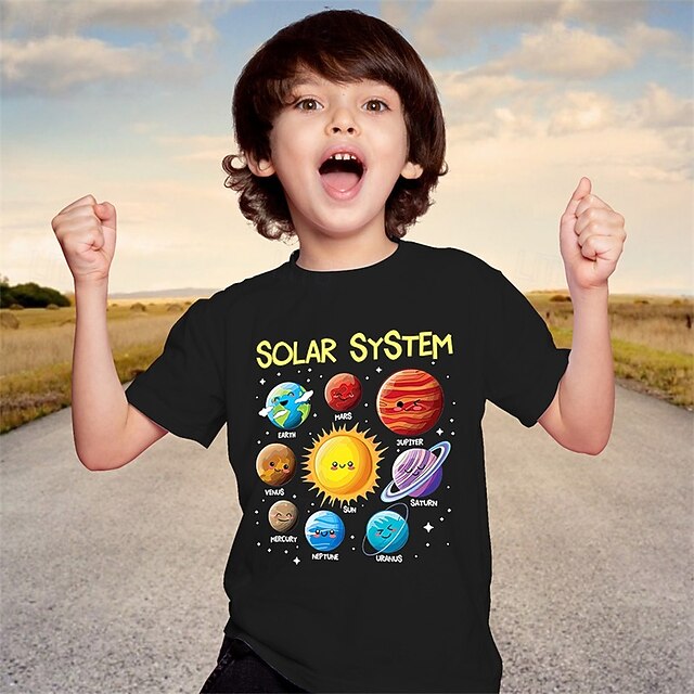 100% Cotton Kids Boys Black Graphic Sun Sky / Galaxy T shirt Tops Crew Neck Short Sleeve Casual Daily Wear Vacation Fashion Sport Print Summer3