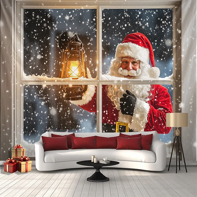 Christmas Decorations Hanging Tapestry Santa Outside Window Wall Art Large Tapestry Mural Decor Photograph Backdrop Blanket Curtain Home Bedroom Living Room Decoration 25