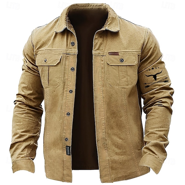 Homme Cowboy Chemises travail Chemise Western Chemise cargo manche longue Décontractées Tactique Sport & Loisir Sortie Hiver Printemps & Automne Col rabattu Imprimer Vert Véronèse Kaki