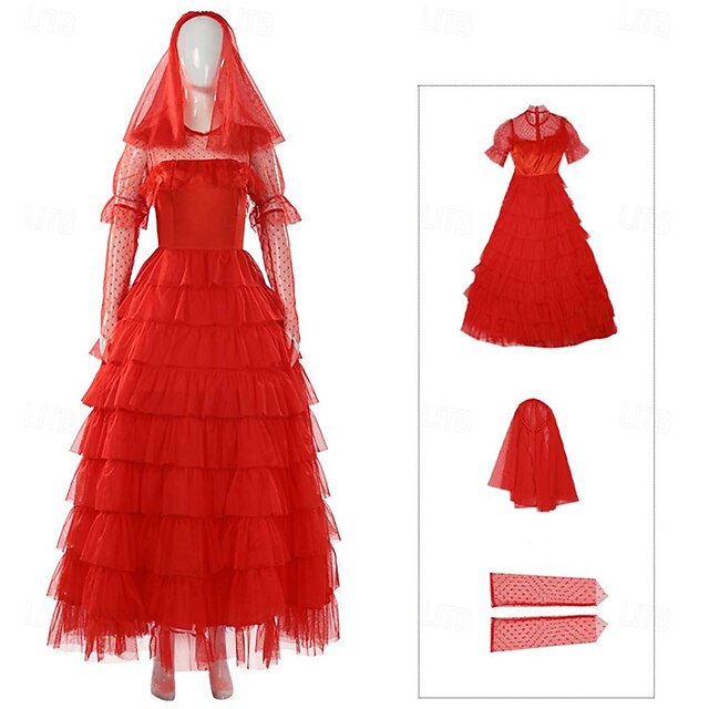 Lydia Deetz Zombie Brides Halloween Dress Fancy Costume Beetlejuice Scary Costume Adults' Women's Halloween Carnival Performance Wedding Party Easy Halloween Costumes Dress Up4