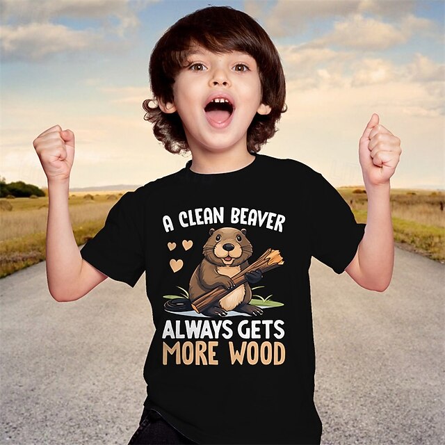 100% Cotton Kids Boys Black White Graphic Animal T shirt Tops Crew Neck Short Sleeve Casual Daily Wear Vacation Fashion Sport Print Summer4