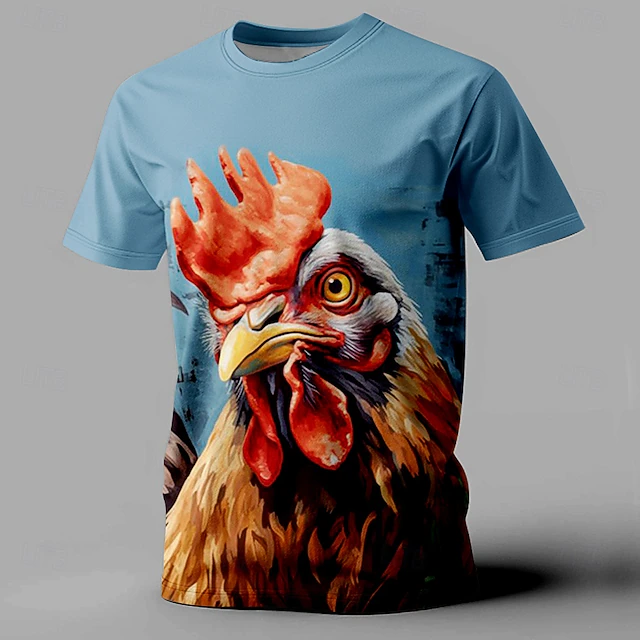 Men's Rooster T Shirt Short Sleeve T shirt 3D Print Crew Neck Shirt Fashion Athleisure Street Sports Outdoor Dark Blue Summer Spring Clothing Apparel S M L XL XXL XXXL4