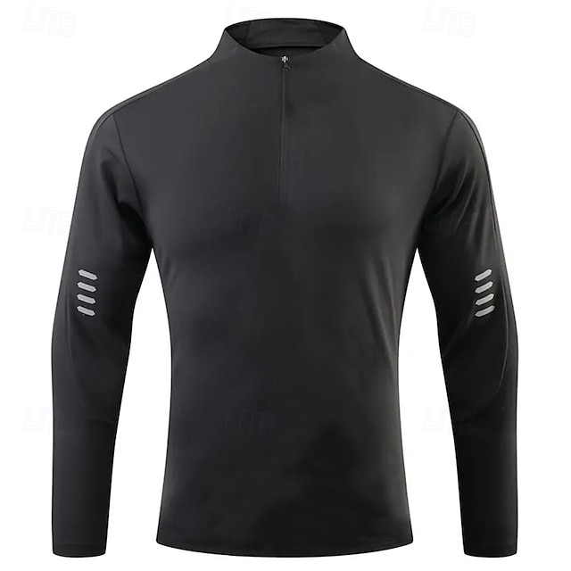  Men's Athletic Shirt Gym Shirt Fitness Shirt Padded Compression Shirt Quarter Zip Long Sleeve Jersey Casual Athleisure Fall Solid Colored Spandex Quick Dry Soft Breathable Gym Workout Walking Jogging