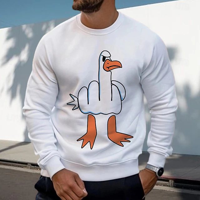 Mens Funny Goose Middle Finger Graphic Long Sleeve Crewneck Sweatshirt 7