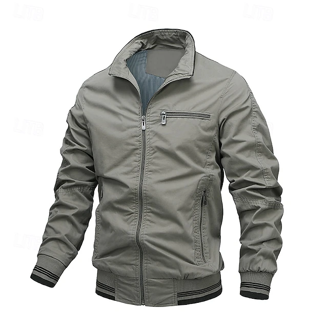 Men's Lightweight Jacket Utility Jacket Casual Jacket Daily Vacation Breathable Pocket Spring & Fall Color Block Fashion Classic Standing Collar Regular Black Green Khaki Gray Jacket 9