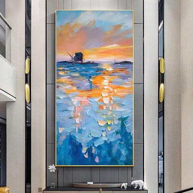 toile peinte à la main paysage abstrait coucher de soleil art mural