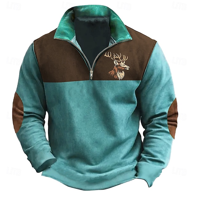  Voor heren Koe Jagen Sweatshirts Sweatshirt met kwartrits Lange mouw Trui Halve rits Vintage Retro Westerse cowboy 3d printen Jagen Halve rits Winter Lente & Herfst