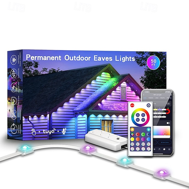  Luci Eave RGBIC Waterproof Smart LED Tuya WiFi Luci Stringa Esterne Permanente Disponibili in 10M 20LEDs 15M 30LEDs 30M 60LEDs e 45M 90LEDs