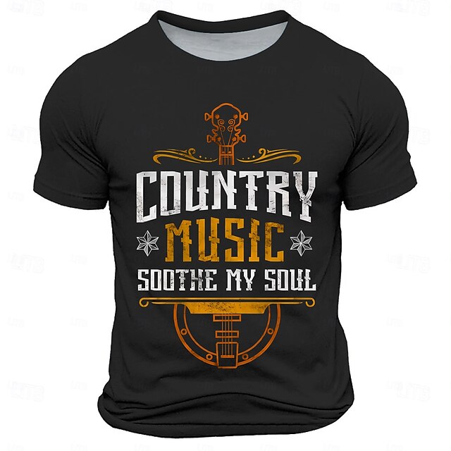 Men's Musical Instrument Country Music T Shirt Short Sleeve T shirt 3D Print Crew Neck Shirt Fashion Daily Street Sports Outdoor Black Summer Spring Clothing Apparel S M L XL XXL XXXL4
