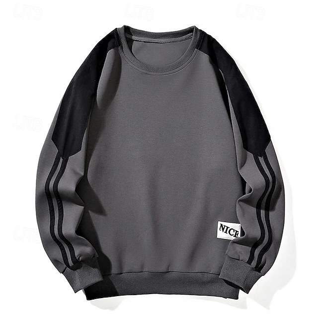 Men's Sweatshirt Black White Dark Gray Coffee Crew Neck Color Block Patchwork Color Block Sports & Outdoor Daily Holiday Polyester Streetwear Basic Casual Fall Winter Clothing Apparel Hoodies 5