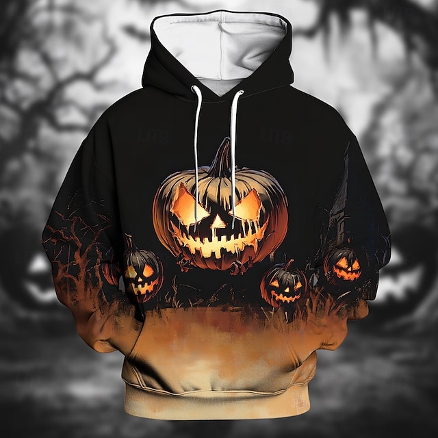  Halloween Kürbis Kapuzenshirt Pullover Halloween 3D Vordertasche Grafik Für Paar Herren Damen Erwachsene Halloween Karneval Maskerade 3D-Druck Party Festival