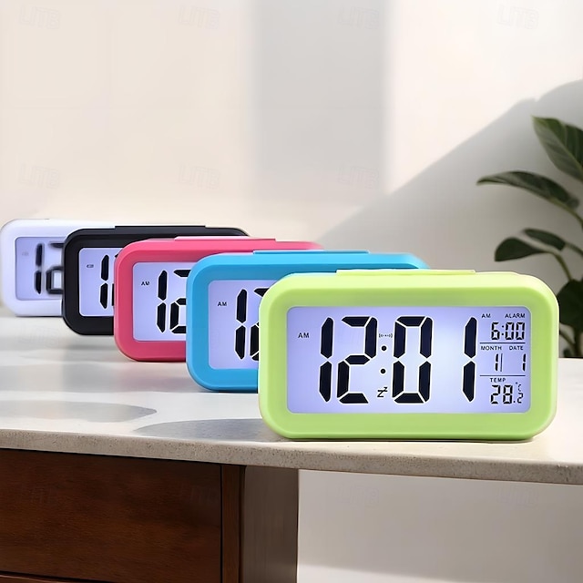  מנורת לילה חכמה שעון מעורר דיגיטלי עם תאריך טמפרטורת פנים מופעל על ידי סוללה שעון ליד המיטה תצוגה דיגיטלית לחדר השינה שעון מתנות שולחן כתיבה