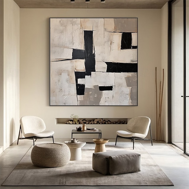  paletový nůž abstraktní malba ručně malovaná černobílá olejomalba minimalistické nástěnné umění velké nástěnné umění texturované nástěnné umění (bez rámu)