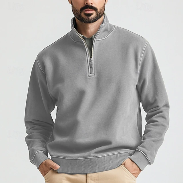 Men's Sweatshirt Polar Fleece Quarter Zip Sweatshirt Black Navy Blue Camel Light Grey Dark Gray Half Zip Plain Sports & Outdoor Daily Holiday Streetwear Basic Casual Fall & Winter Clothing Apparel 8