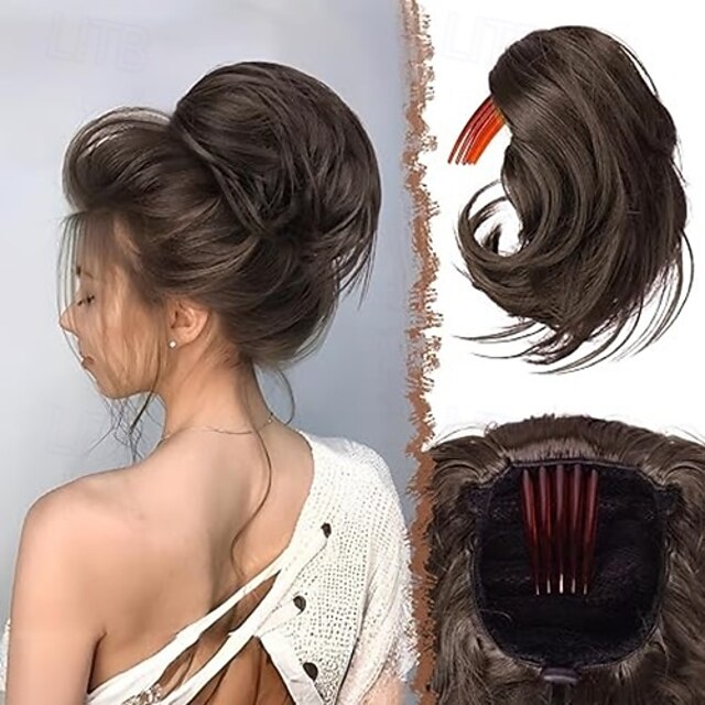 Hair Buns Hair Piece with Comb, Messy Buns Hairpieces for Women Drawstring Fully Updo Synthetic Hair Short Ponytail Extension for Daily Party4