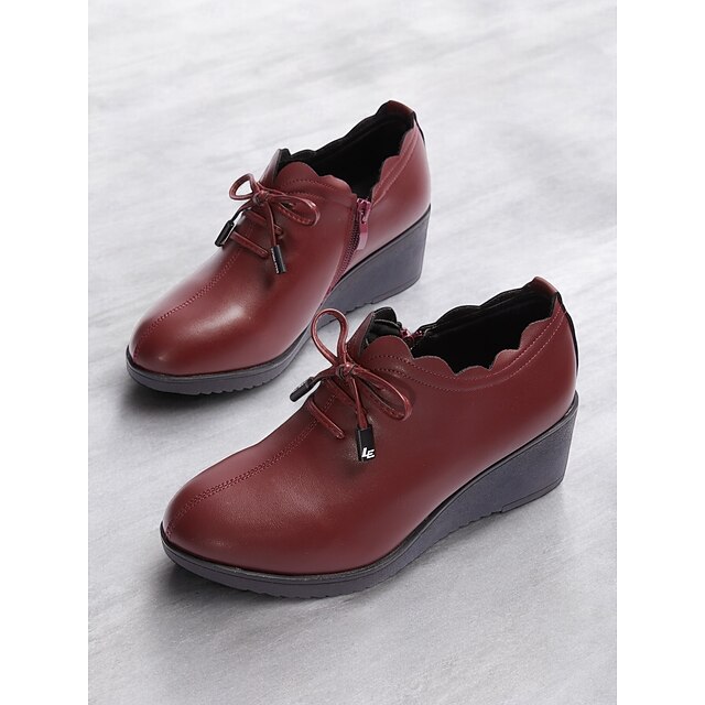 Women's Red LaceUp Wedge Shoes with Scalloped Trim and Side Zipper