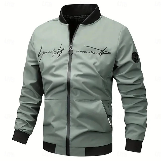 Men's Lightweight Jacket Outdoor Jacket Bomber Jacket Full Zip Spring & Fall Active Black Navy Blue Dark Green Khaki Light Grey Jacket 10