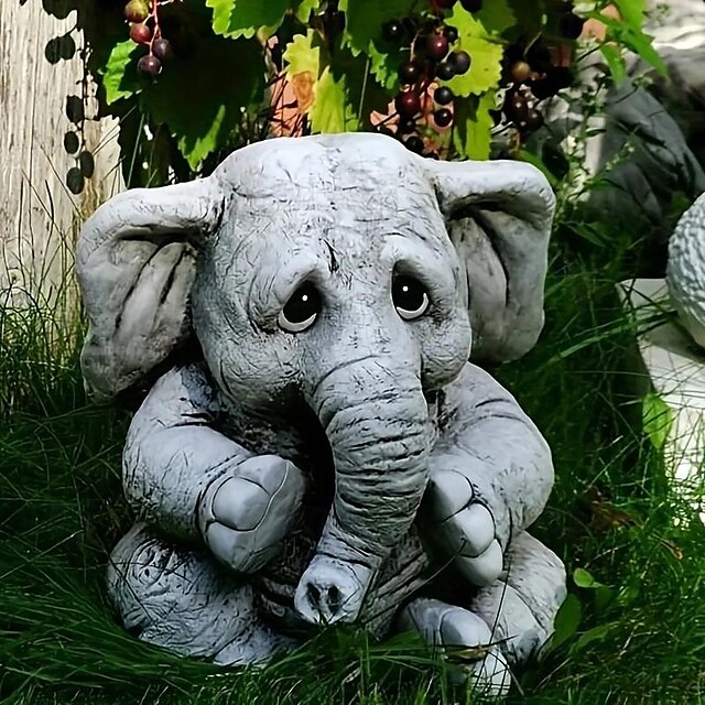  Elephant Figurine Ornament - Resin Animal Garden Statue for Outdoor, Patio, Home Decor - Versatile Hanging Attachment for All Season Celebrations Including Christmas, Halloween, Easter