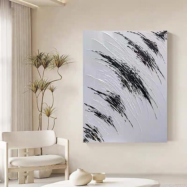 white Black wall art white textured Handpainted white Black wall art