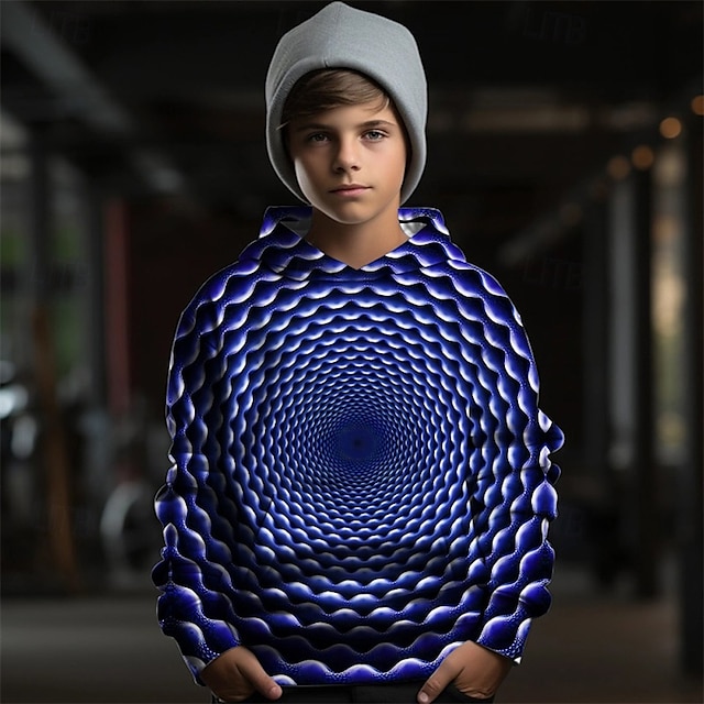  Pojkar 3D Grafisk Geometrisk Huvtröja Långärmad Vår Höst Mode Streetwear Barn 4-12 år Huva Utomhus Ledigt Dagligen Normal
