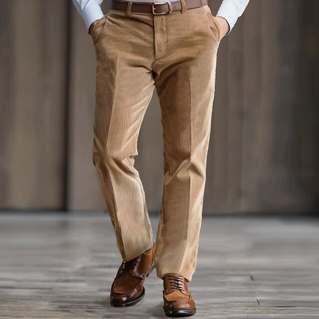 Men's Dress Pants Corduroy Pants Winter Pants Chinos Solid Color Full Length Formal Wedding Outdoor Elegant Vacation Khaki Micro-elastic4