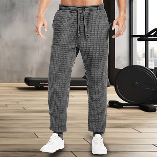  Men's Sweatpants Joggers Trousers Waffle Pants Pocket Drawstring Elastic Waist Plain Comfort Warm Full Length Outdoor Daily Running Fashion Casual / Sporty Black Navy Blue