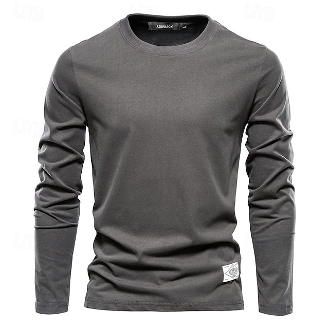  Männlich Langarm Runden Frühling & Herbst Einfarbig Lässig Alltagstauglich Dunkelgrau Weiß Schwarz Top T-Shirt für Herren