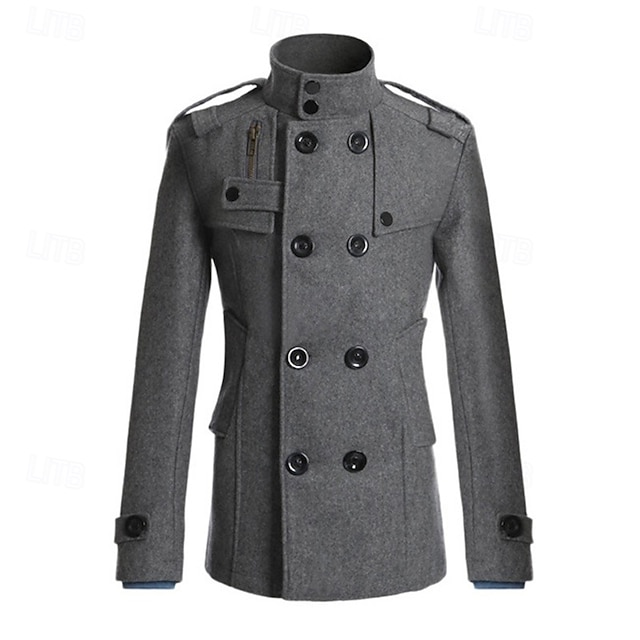  Homme Caban Trench du quotidien Vacances Automne hiver Polyester Chaud Vêtements d'extérieur Vêtement Tenue Mode Classique Plein Poche Mao Double Boutonnage
