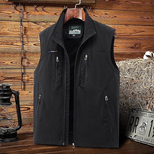  Herren Weste für Wanderer Ärmellos Weste Außen Komfortabel Winter Mehrere Taschen Polyester Schwarz Armeegrün Rot Jagd Angeln Klettern