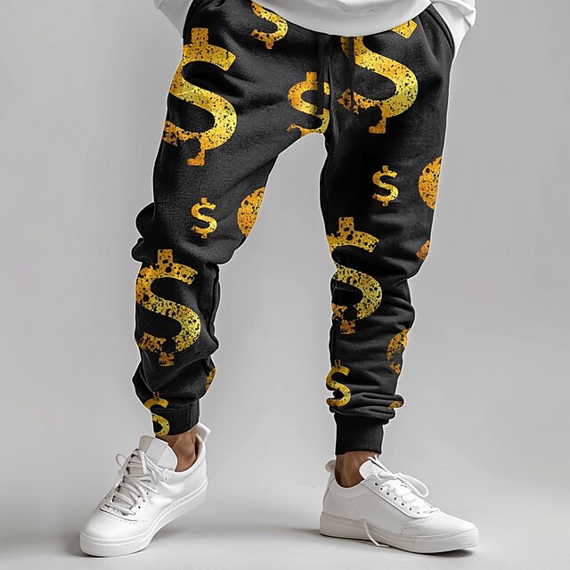 Men's Dollar Sweatpants Joggers Pants Trousers Mid Waist Drawstring Elastic Waist Fashion Casual Party Evening Wear Dailywear Pocket Spring Fall Winter 3D Print Black4